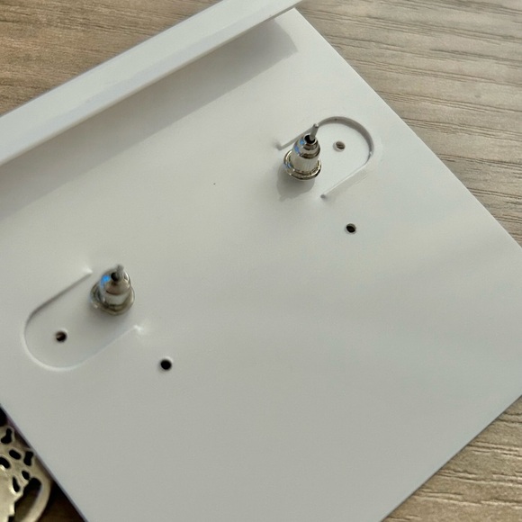 Anna & Ava Silver Earrings with Green and Pink Bow Accent - Picture 2 of 5